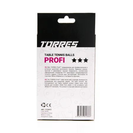 Мяч для наст. тенниса TORRES Profi 3*, TT23012, диам. 40+мм, упак. 6 шт, белый за 338.30 ₽ купить в Архангельске