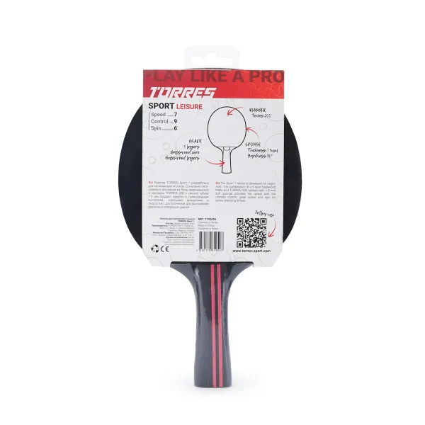 Ракетка для н/т TORRES Sport 1*, TT23005 для любителей, накладка 1,5 мм, конич. ручка за 991.10 ₽ в Архангельске